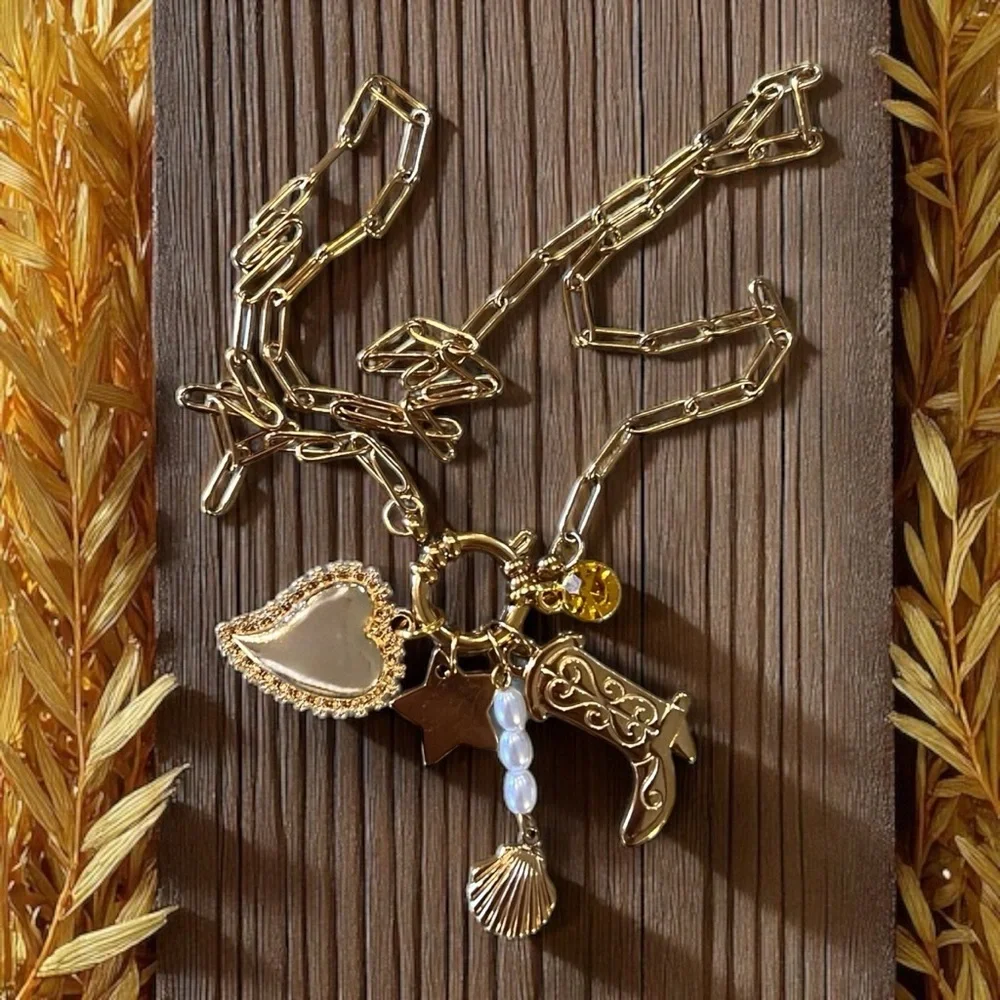 Gold Toned Charm Necklace Coastal Cowgirl